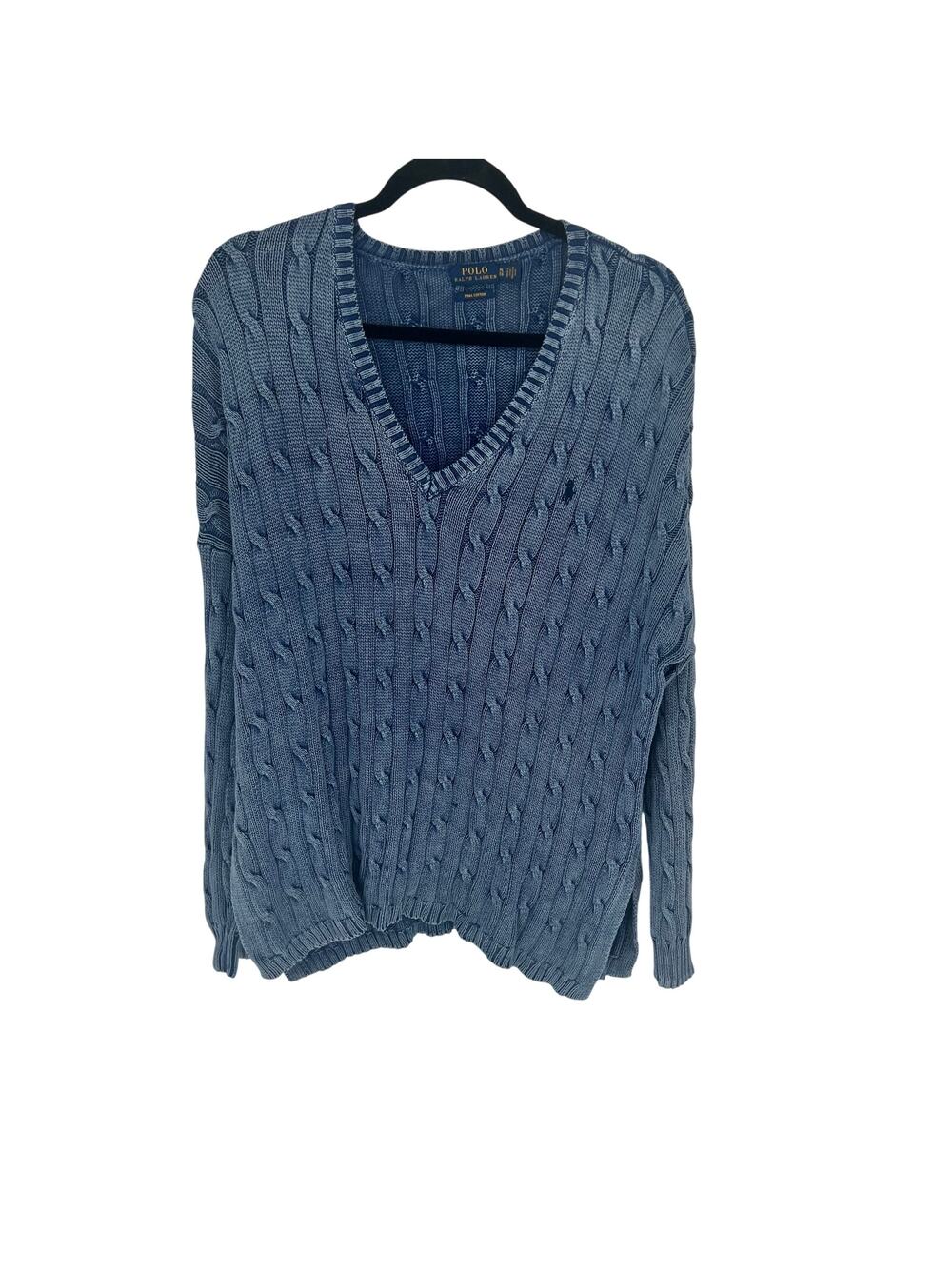 POLO Ralph Lauren Women's Pima Cotton V-Neck Sweater Blue Size XL